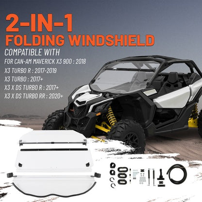 Solid Spare 2-IN-1 Flip Front Clear Windshield W/Hardware For Can-Am Maverick X3 2017-2025