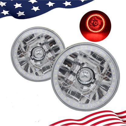 5-3/4"Inch Round LED Red Halo Style Halogen Crystal Clear Headlights Angel Eye