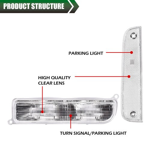 Solid Spare Fit For 97-01 Jeep Cherokee XJ Clear Bumper Lights + Signal Corner Turn Lamps