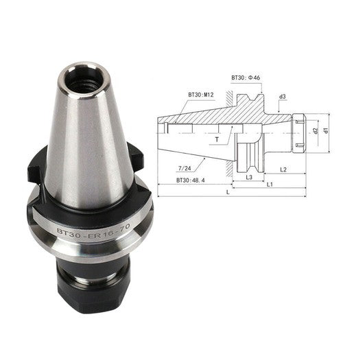 Solid Spare 4 Pcs New BT30-ER16 Collet Chuck W. 70mm Gage Length M12 Threads