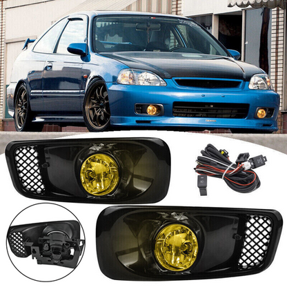 For 1999-2000 Honda Civic Front Bumper Yellow Lens Halogen Fog Lights Lamp