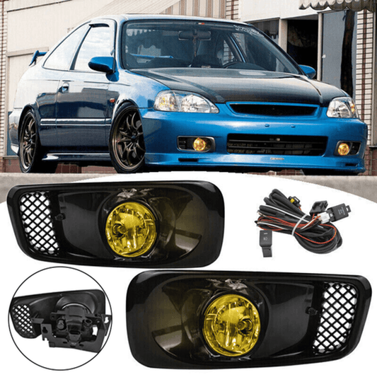 Solid Spare For 1999-2000 Honda Civic Front Bumper Yellow Lens Halogen Fog Lights Lamp