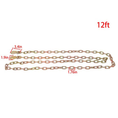 Solid Spare G70 V-Chain Large J-Hooks Flatbed Tow 1/4" 12' Truck Rollback Wrecker Carrier
