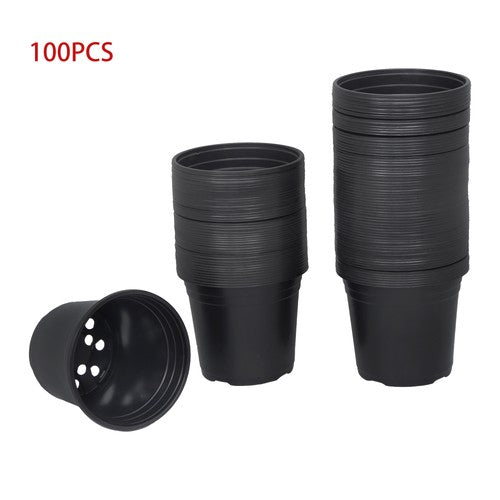Solid Spare 100 Pcs 6' Plastic Flower Pots Seedling Cups Black W/Drainage Hole