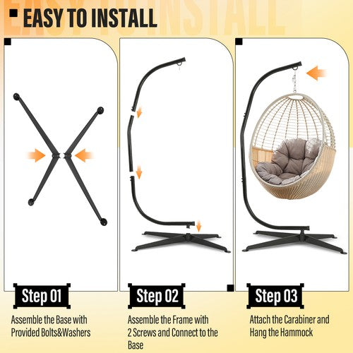 Solid Spare 91" Hanging Hammock C-Stand for Chair Porch Swing Resistant 360 Degree Steel