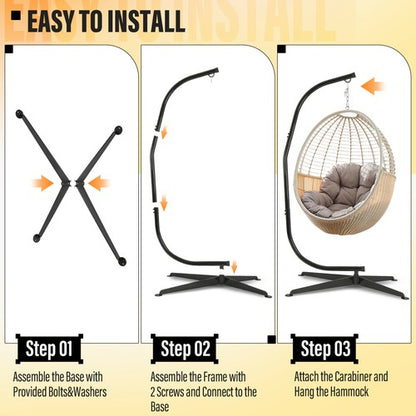 Solid Spare 91" Hanging Hammock C-Stand for Chair Porch Swing Resistant 360 Degree Steel