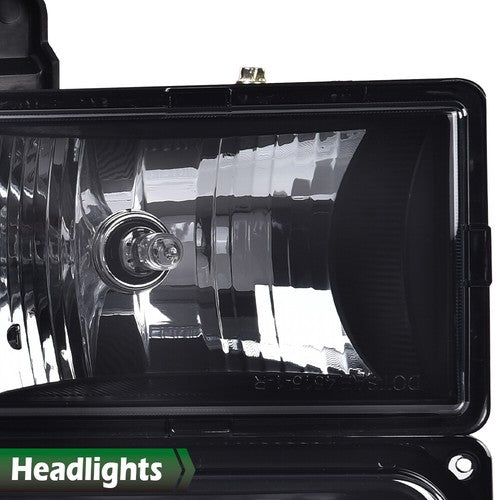 Solid Spare Fit For 1994-1998 GMC C10 C/K Sierra Suburban Yukon Smoked Lens Headlights