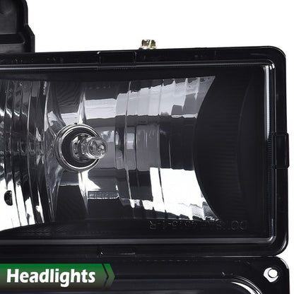 Solid Spare Fit For 1994-1998 GMC C10 C/K Sierra Suburban Yukon Smoked Lens Headlights