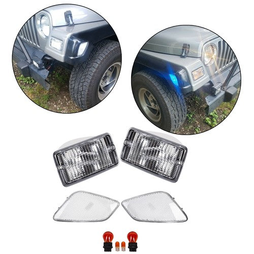 Solid Spare Clear Plastic Bumper Signal Fender Side Marker Lights For Jeep Wrangler TJ 97-06