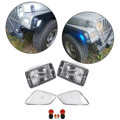 Solid Spare Clear Plastic Bumper Signal Fender Side Marker Lights For Jeep Wrangler TJ 97-06