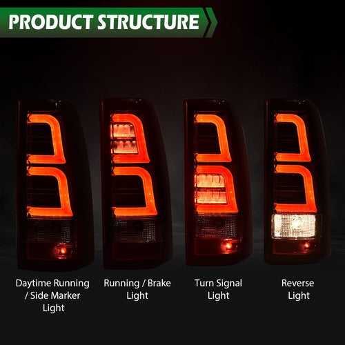 Solid Spare LED Tube Tail Lights Brake Lamps Red Fit For 99-06 Chevy Silverado GMC Sierra