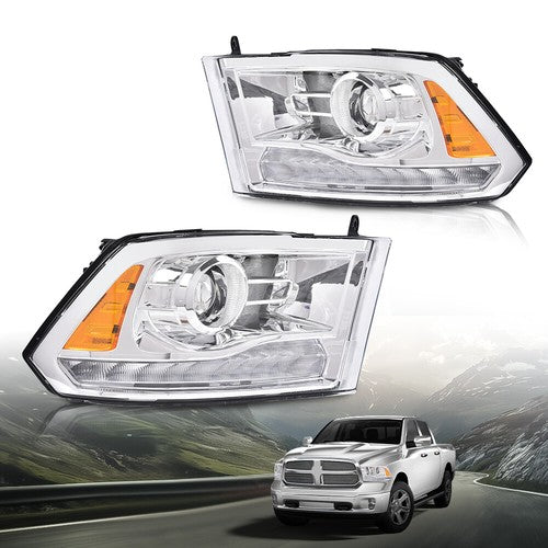 Solid Spare LED DRL Projector Headlights w/ Harness Fit For 09-18 Ram 1500 2500 3500 Clear