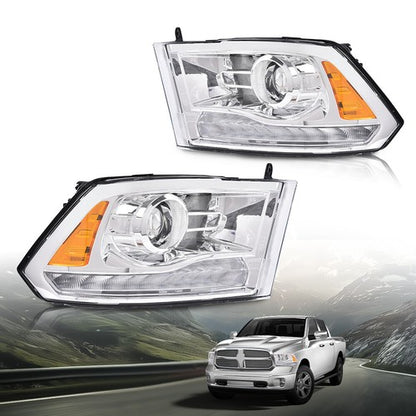 Solid Spare LED DRL Projector Headlights w/ Harness Fit For 09-18 Ram 1500 2500 3500 Clear