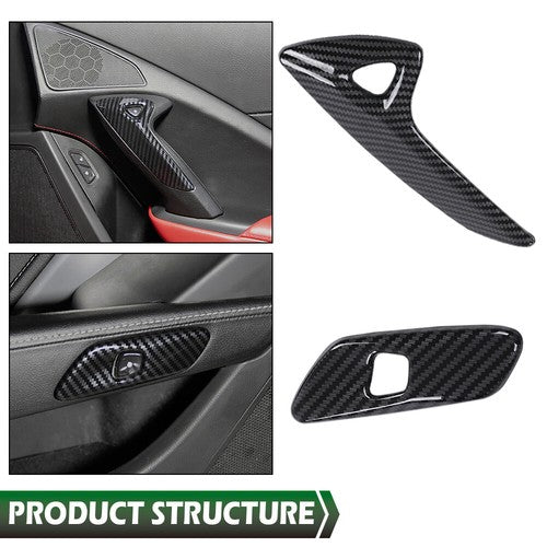 Solid Spare Carbon Look Interior Door Handle Molding Cover Trims For 2014-2019 Corvette C7