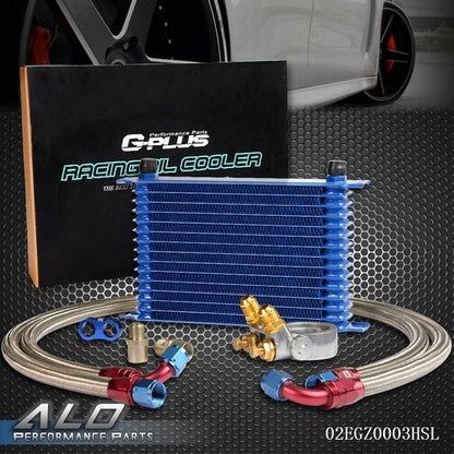 Solid Spare Universal 15 Row 10AN Engine Oil Cooler+Thermostat Adaptor Kit Aluminum