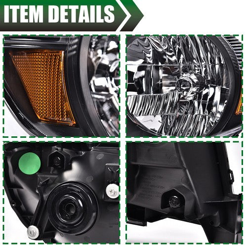 Solid Spare Fit For 2005-2011 Toyota Tacoma Amber/Black Headlights Headlamps Left & Right