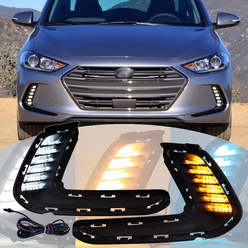 For 2016-2018 Hyundai Elantra LED DRL Turn Signal Night Driving Fog Lights Pair