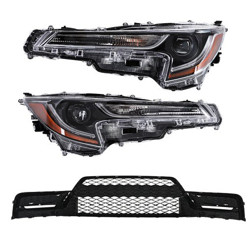 Solid Spare Front For Toyota Corolla 2023-2024 Pair LED Clear Headlights&Lower Grill Black