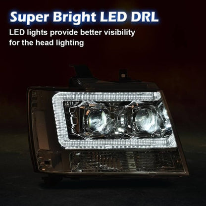 Solid Spare Dual LED Projector Headlights Chrome Fit For 07-14 Avalanche Tahoe Suburban