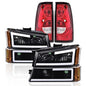 Solid Spare New Fit For 2003-2006 Chevy Silverado Black LED DRL Headlights+Red Tail Lights