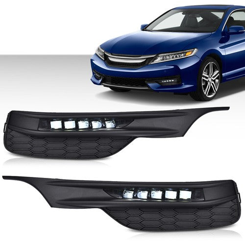Solid Spare FIT FOR 16-17 HONDA ACCORD SEDAN 4 DOOR LED CLEAR FOG LIGHT LAMPS+BEZELS+SWITCH
