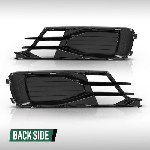 Solid Spare Front Bumper Fog Light Cover Grille Black & Chrome Fit For 2014-2018 Audi A6 C7