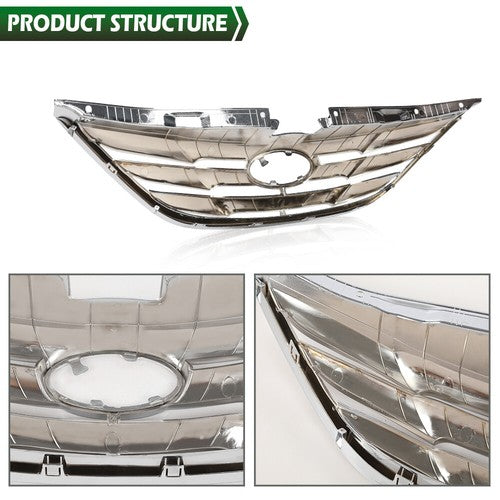 Solid Spare Fit For 2011-2013 Hyundai Sonata Front Bumper Upper Grille Mesh Grill Chrome