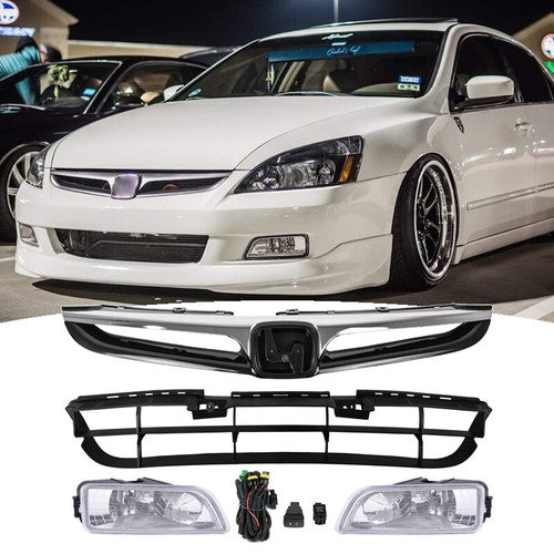 Fit 2006-2007 Honda Accord 4DR Sedan Front Upper Grill Lower Grille&Fog Lights