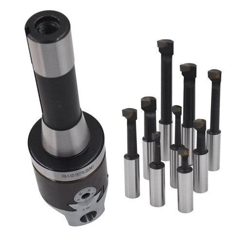 Solid Spare 9 Pcs 1/2" Carbide Boring Bar Set 2" Boring Head R8 Shank For Bridgeport Milling