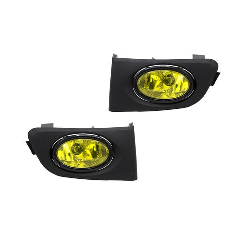 Fit 2001-2003 Honda Civic Sedan Front Mesh Grille Grill & Yellow Lens Fog Lights