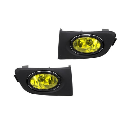 Fit 2001-2003 Honda Civic Sedan Front Mesh Grille Grill & Yellow Lens Fog Lights