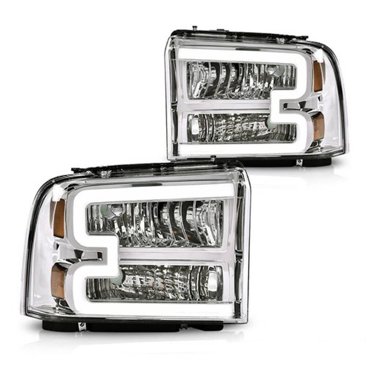 Solid Spare Fit For 2005-2007 Ford F250 F350 Super Duty Clear Chrome LED DRL Headlights