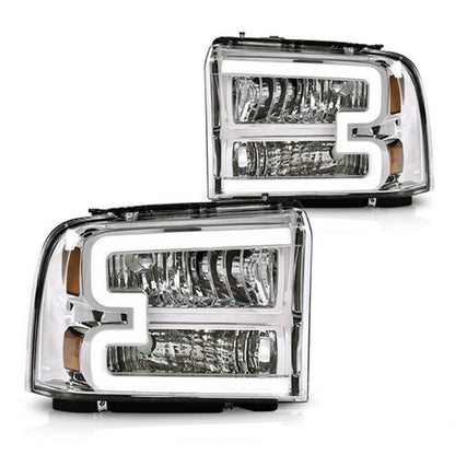 Solid Spare Fit For 2005-2007 Ford F250 F350 Super Duty Clear Chrome LED DRL Headlights