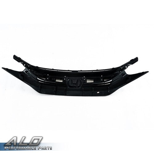 Solid Spare Fit For 2016-2018 Honda Civic 10th Black Front Upper Grille Grill w/ Chrome Trim