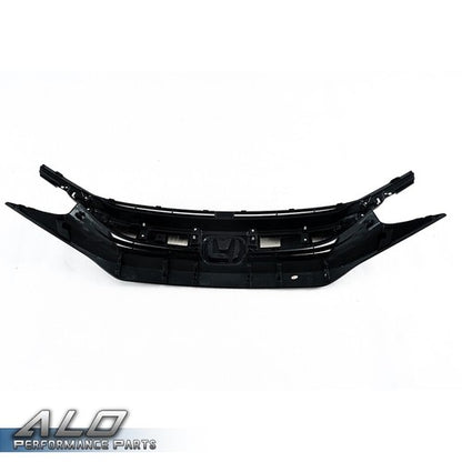 Solid Spare Fit For 2016-2018 Honda Civic 10th Black Front Upper Grille Grill w/ Chrome Trim