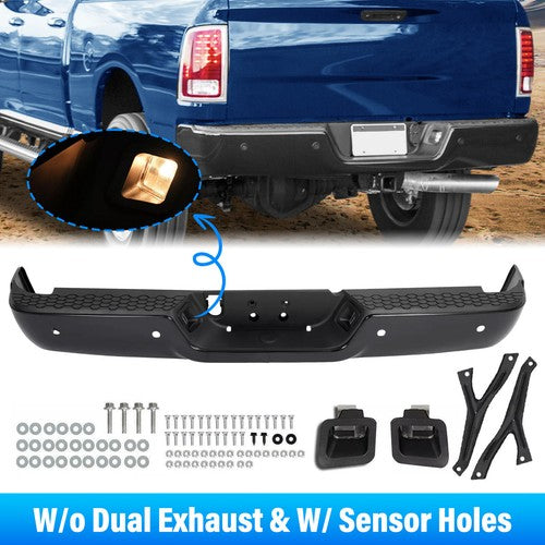 Solid Spare Black Rear Bumper Assembly For Ram 2500 3500 2013-2018 With Sensor Holes
