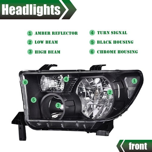 Solid Spare Clear Black Headlights Headlamps Pair Fit For 07-13 Toyota Tundra 08-17 Sequoia