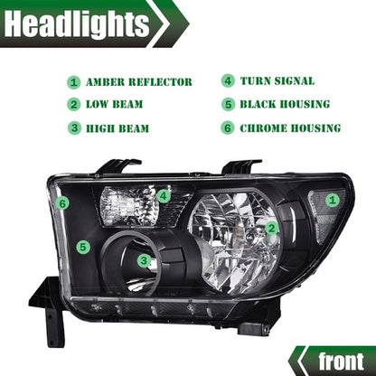 Solid Spare Clear Black Headlights Headlamps Pair Fit For 07-13 Toyota Tundra 08-17 Sequoia