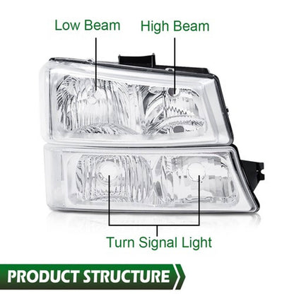 Solid Spare Fit For 03-06 Chevy Silverado 1500 2500 Chrome/Clear Headlight + Tail Light