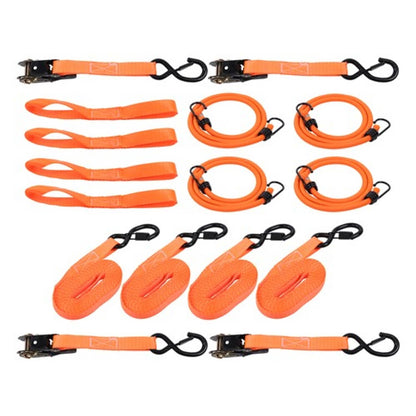 Solid Spare Ratchet Strap*4 Orange Polyester Fracture Strength 2200lbs 1in*15ft with S Hooks