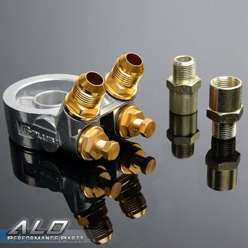 Solid Spare Universal 15 Row 10AN Engine Oil Cooler+Thermostat Adaptor Kit Aluminum