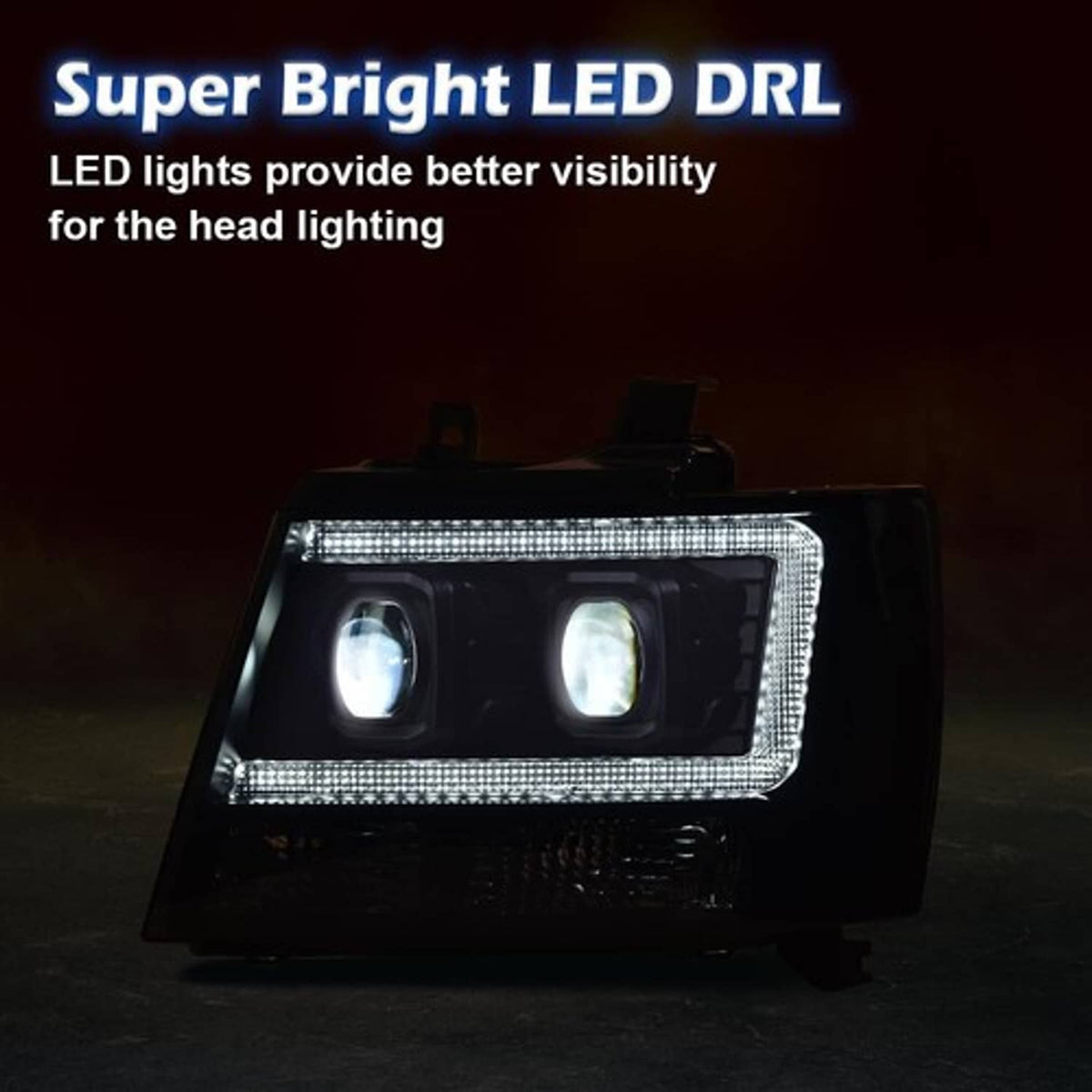 Solid Spare Dual LED Projector Headlights Smoke/Black Fit For 07-14 Avalanche Tahoe Suburban