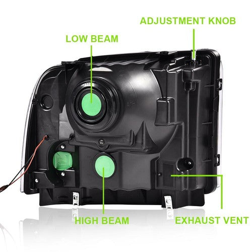 Solid Spare LED DRL Clear/Black Headlights Fit For 05-07 Ford F250 F350 F450 F550 Super Duty