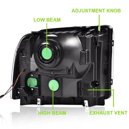 Solid Spare LED DRL Clear/Black Headlights Fit For 05-07 Ford F250 F350 F450 F550 Super Duty
