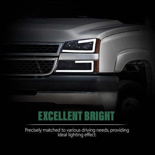 Solid Spare LED DRL Headlights Smoke Black Fit For 2003-2007 Chevy Silverado Avalanche