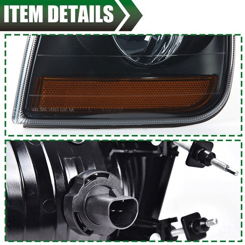 Solid Spare Black Headlights+Amber Corner Lights Fit For 97-03 Ford F150/99-02 Expedition