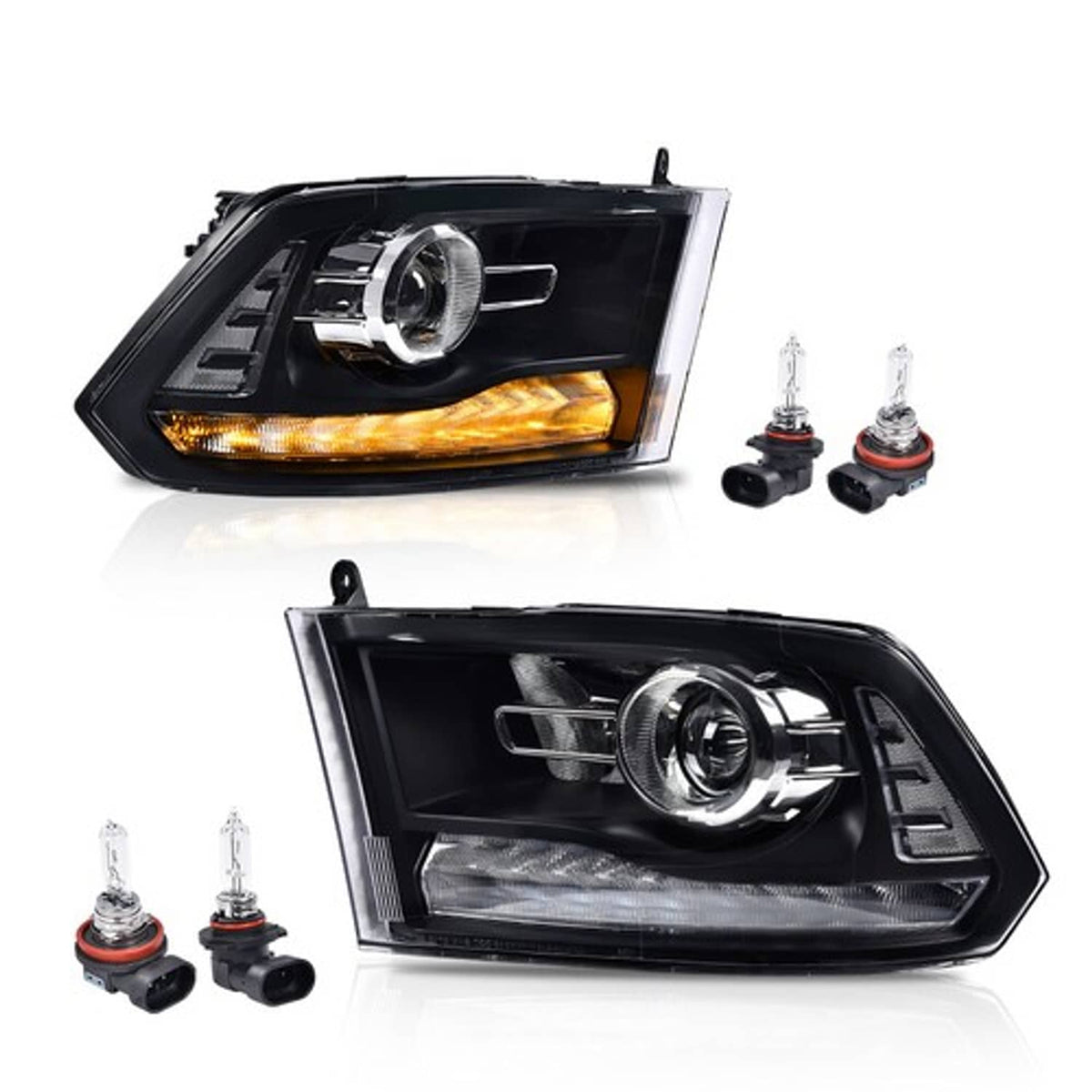 Solid Spare Clear Black Projector Headlights w/LED DRL Fit For 2009-2018 Ram 1500 2500 3500
