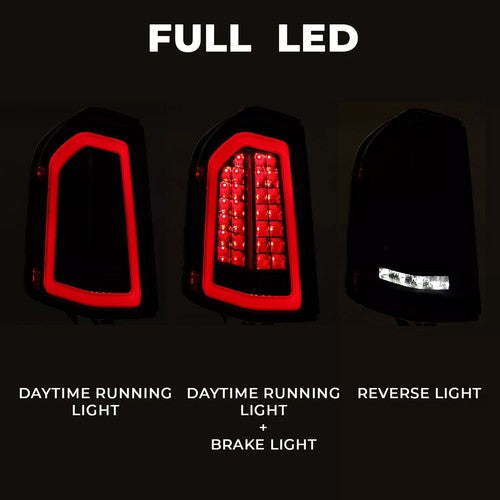 Solid Spare Full LED Taillights with LED Reverse / Signal Black For 2011-2014 Chrysler 300