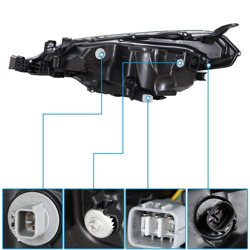 Solid Spare LH+RH Side Pair Headlight Lamps Front Black Halogen For Toyota Corolla 2017-2019