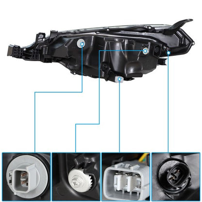 Solid Spare LH+RH Side Pair Headlight Lamps Front Black Halogen For Toyota Corolla 2017-2019